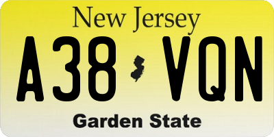 NJ license plate A38VQN