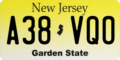 NJ license plate A38VQO