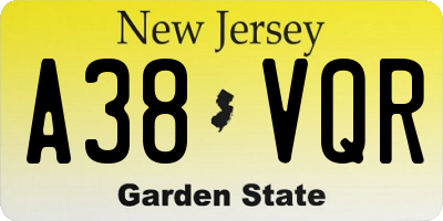NJ license plate A38VQR
