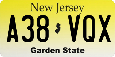 NJ license plate A38VQX