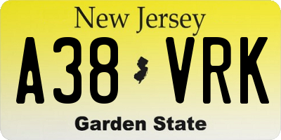 NJ license plate A38VRK