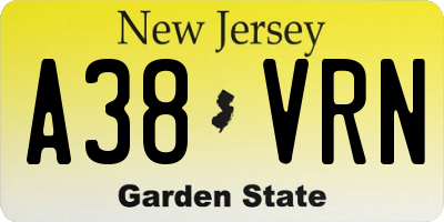 NJ license plate A38VRN