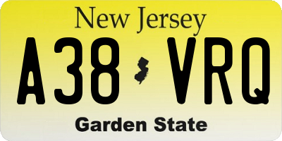 NJ license plate A38VRQ