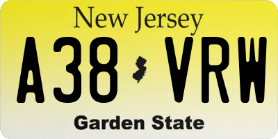 NJ license plate A38VRW