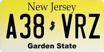 NJ license plate A38VRZ
