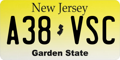 NJ license plate A38VSC
