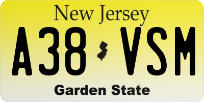 NJ license plate A38VSM