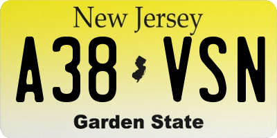 NJ license plate A38VSN