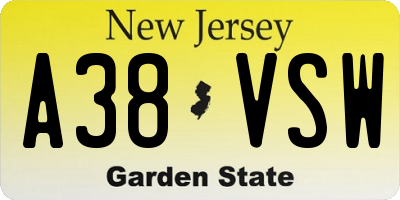 NJ license plate A38VSW