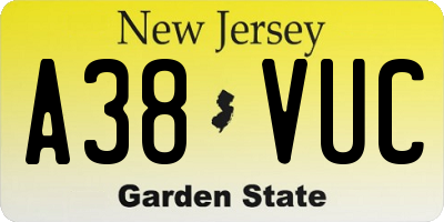 NJ license plate A38VUC