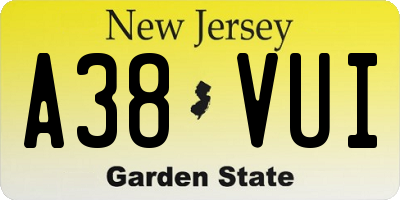 NJ license plate A38VUI