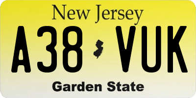 NJ license plate A38VUK