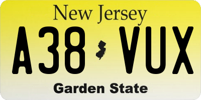 NJ license plate A38VUX