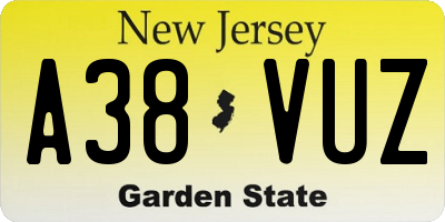 NJ license plate A38VUZ
