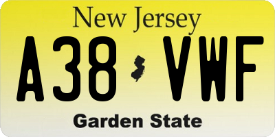 NJ license plate A38VWF