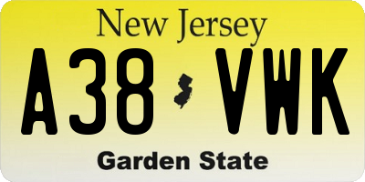 NJ license plate A38VWK