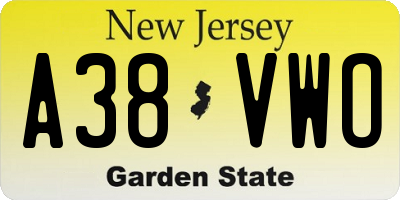 NJ license plate A38VWO