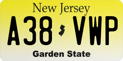 NJ license plate A38VWP