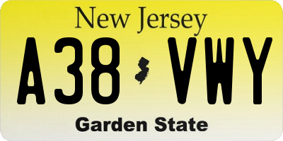 NJ license plate A38VWY