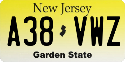 NJ license plate A38VWZ