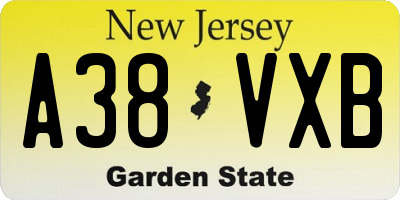 NJ license plate A38VXB