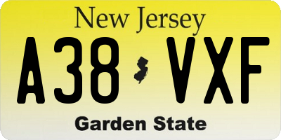 NJ license plate A38VXF