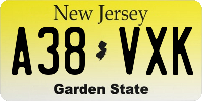 NJ license plate A38VXK