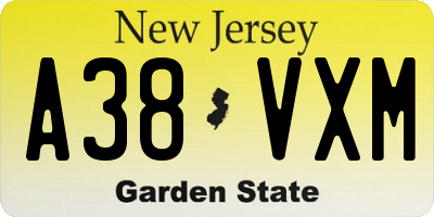 NJ license plate A38VXM