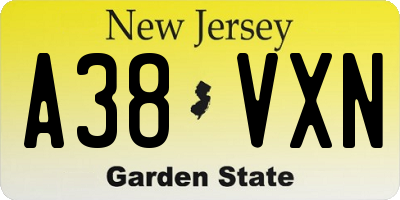NJ license plate A38VXN