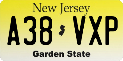 NJ license plate A38VXP