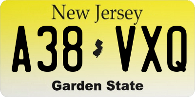 NJ license plate A38VXQ
