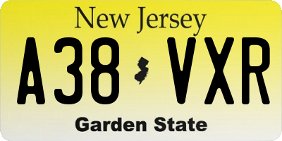 NJ license plate A38VXR