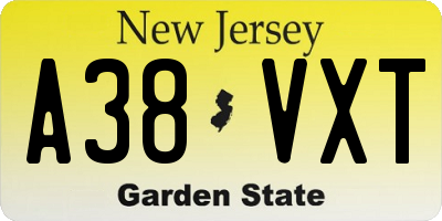 NJ license plate A38VXT