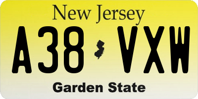 NJ license plate A38VXW