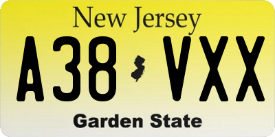 NJ license plate A38VXX
