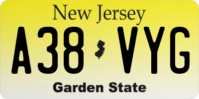 NJ license plate A38VYG