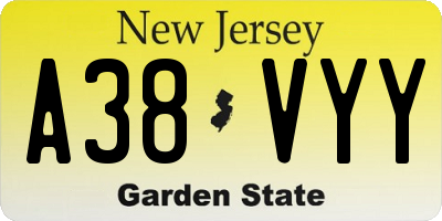 NJ license plate A38VYY