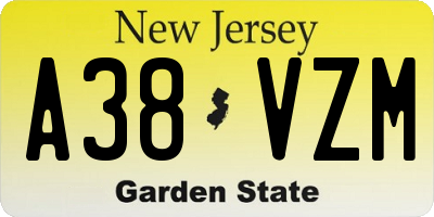 NJ license plate A38VZM