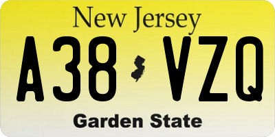 NJ license plate A38VZQ