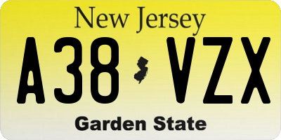 NJ license plate A38VZX