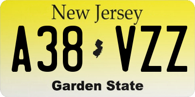 NJ license plate A38VZZ