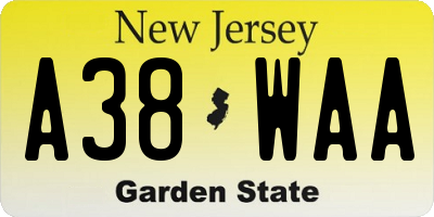 NJ license plate A38WAA