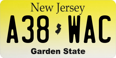 NJ license plate A38WAC