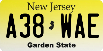 NJ license plate A38WAE