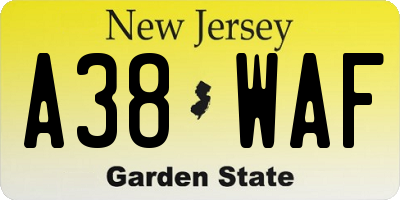 NJ license plate A38WAF