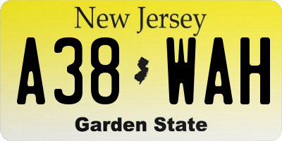 NJ license plate A38WAH