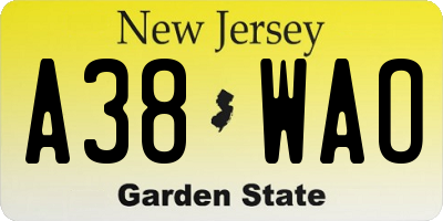 NJ license plate A38WAO