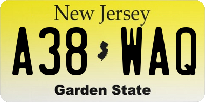 NJ license plate A38WAQ