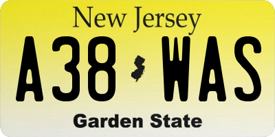 NJ license plate A38WAS