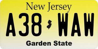 NJ license plate A38WAW